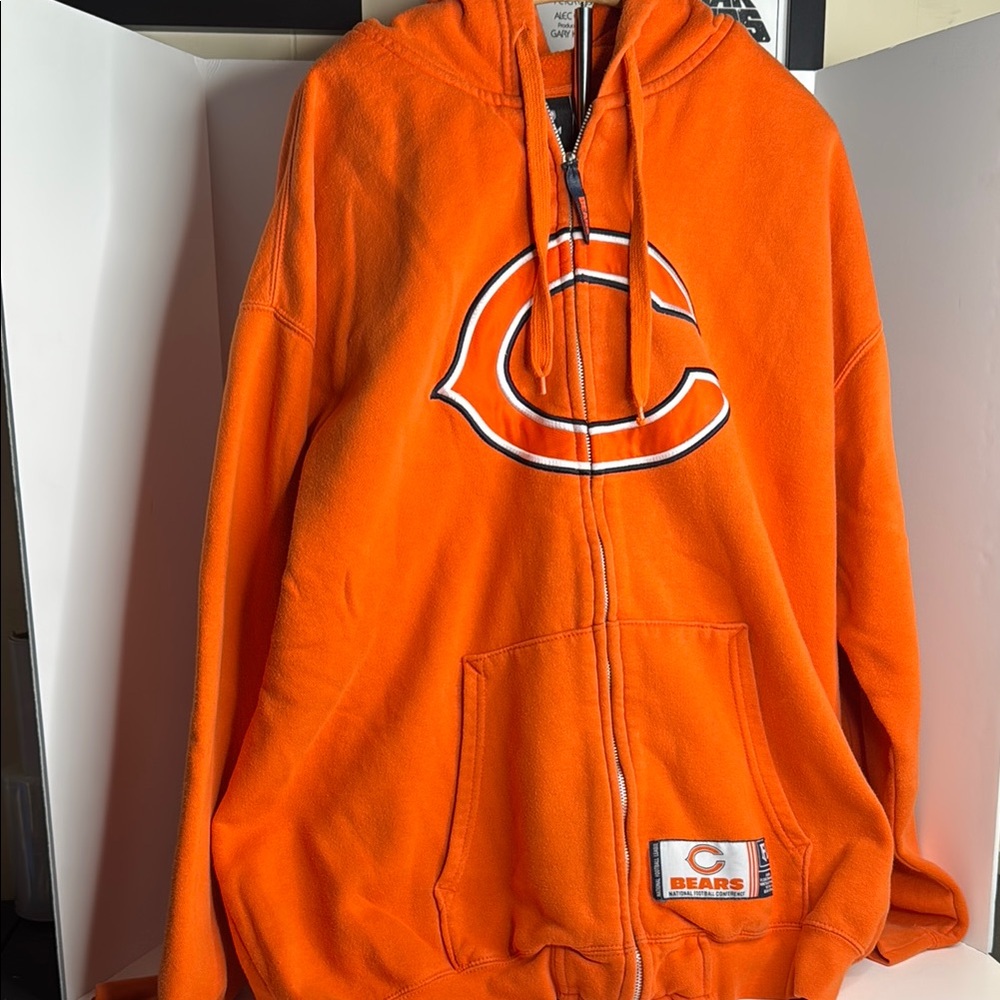 chicago bears full zip hoodie nfl team apparel orange men’s XL